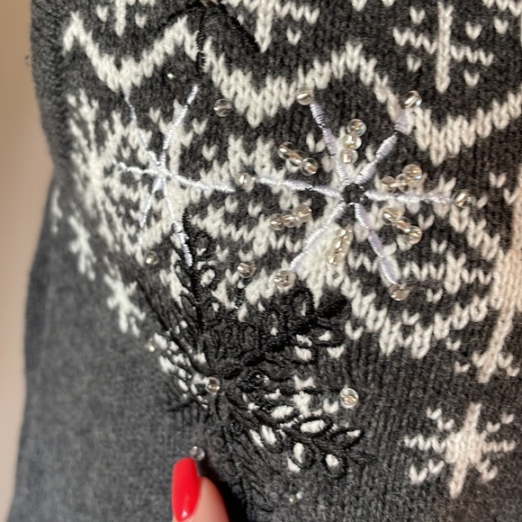 Vintage BRECKENRIDGE woman’s petite grey snowflake sweater zippered Vest size PM - Picture 5 of 13